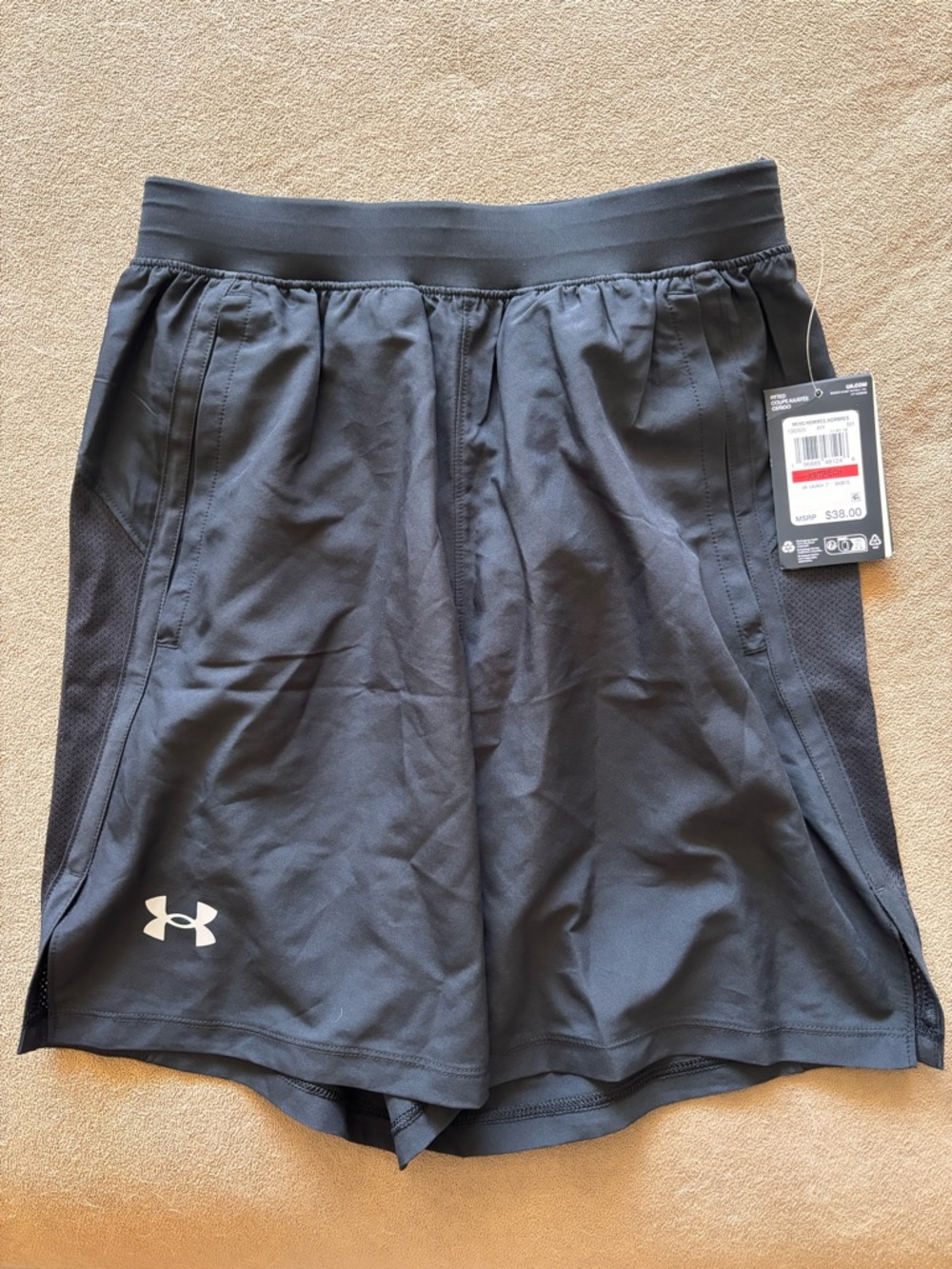 Under Armour Men’s Black Athletic Shorts with White Logo